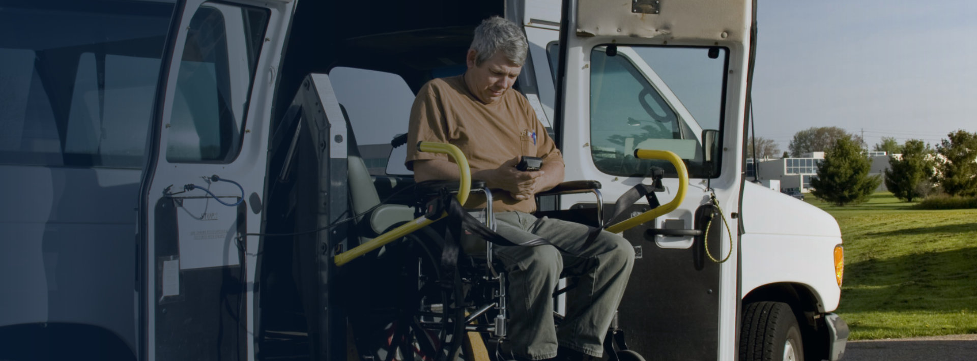 disabled man getting off from the transportation vehicle